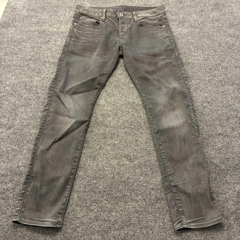 G-Star Raw 3301 Slim Fit Jeans Mens 33x32 Button Fly Faded Whiskered Black Denim